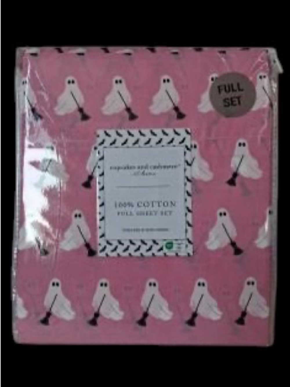 Cupcakes and Cashmere Cortton ghosts full size sheet set, new